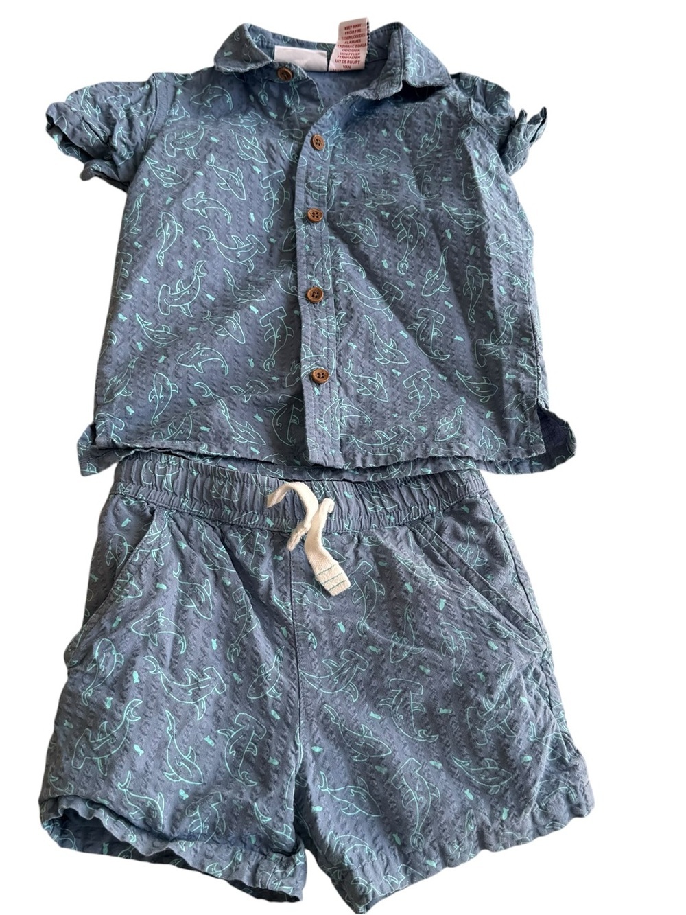 Tommy Bahama Teal Shark Print Toddler Matching Set